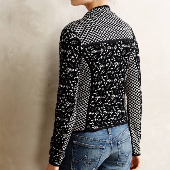 Anthropologie Moth Jacquard Moto Cardigan - Picture 3 of 8