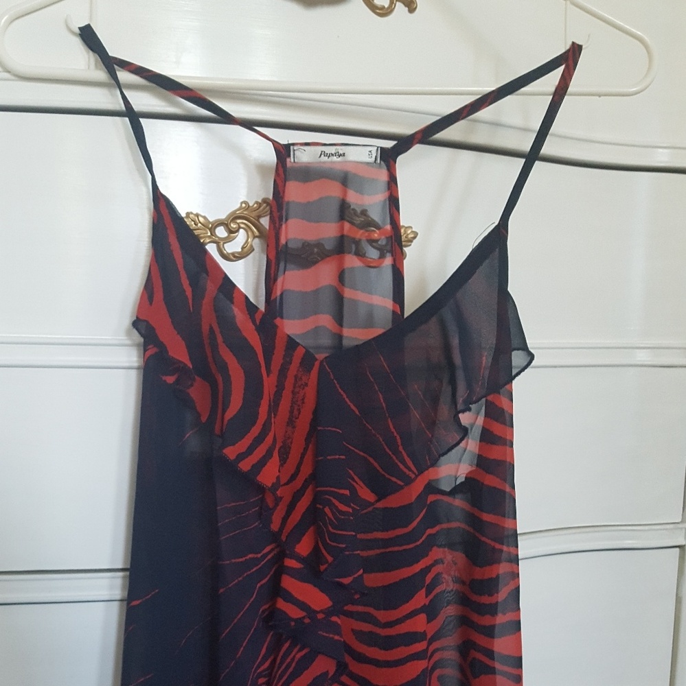 Navy and coral flowy top