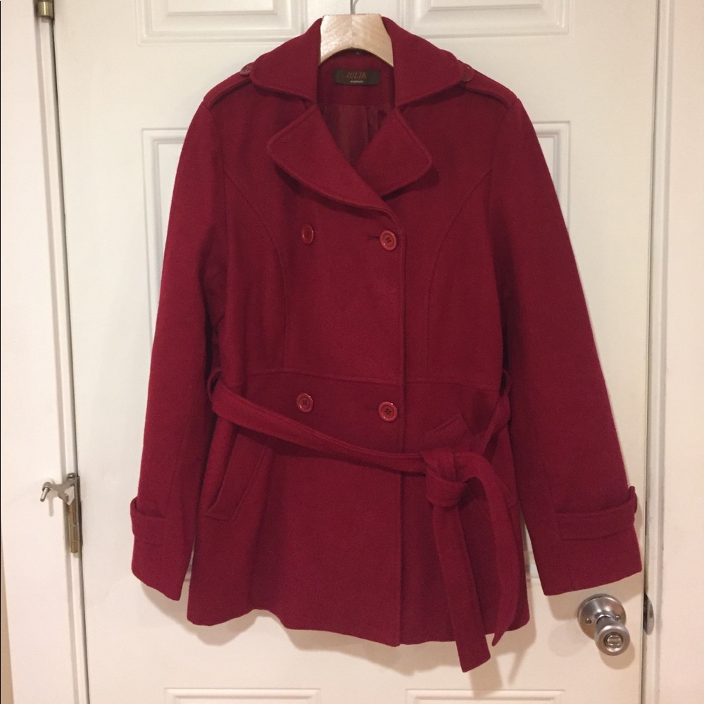 Double breasted red wool Pea Coat