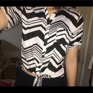Black and white chevron tie button down shirt