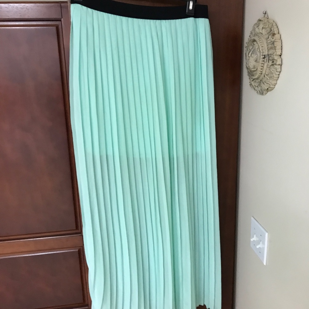 Aqua blue accordion skirt.