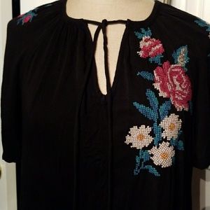 Johnny Was black embroidered dress