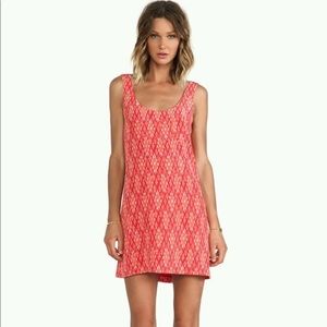 Joie Silk Tank Shift Dress in Coral Ikat Print