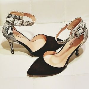 Snake Skin Ankle Strap Pumps