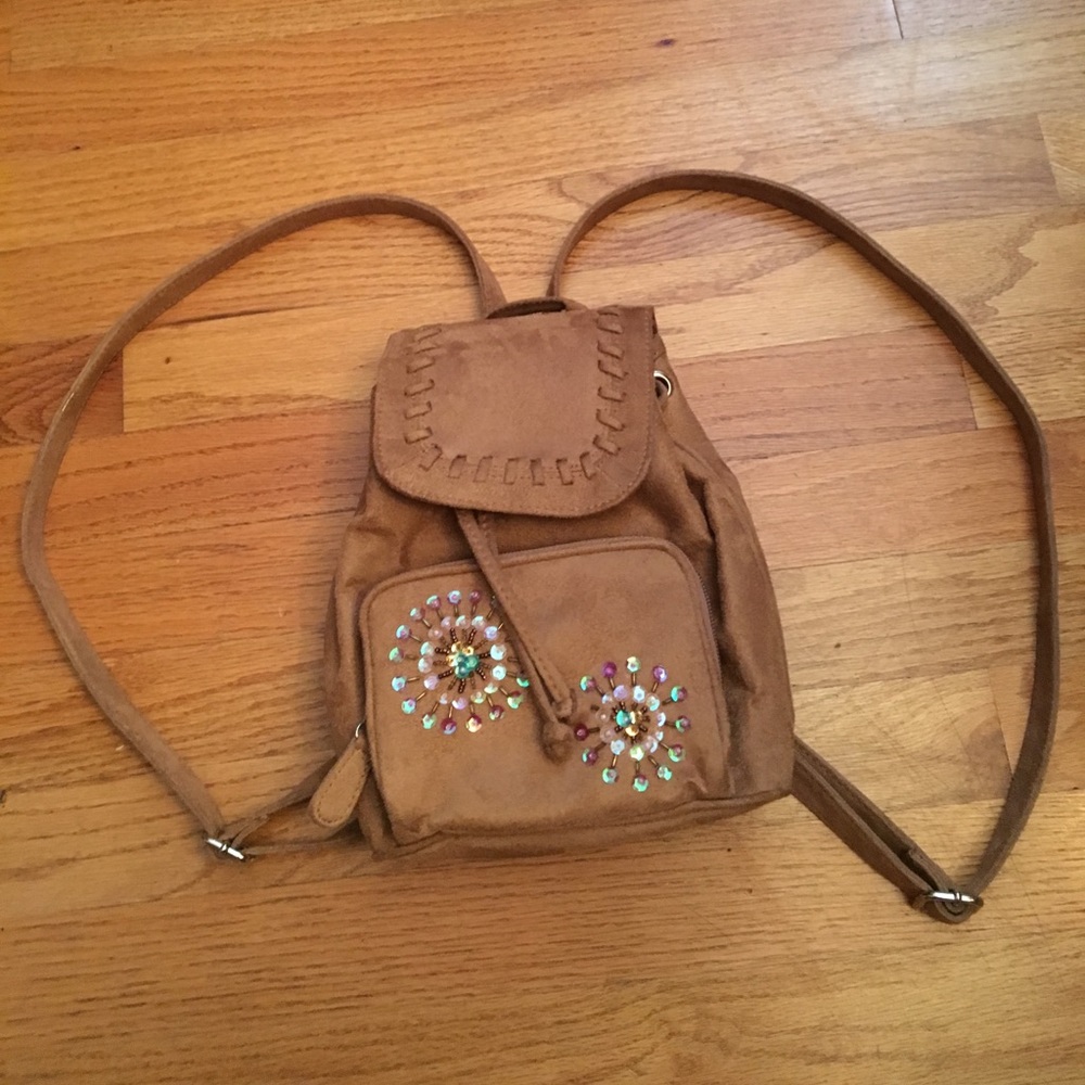 Tan Sequined Mini Backpack