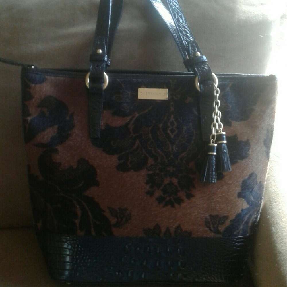 Brahmin Calf Hair Satchel In Brown/Black
