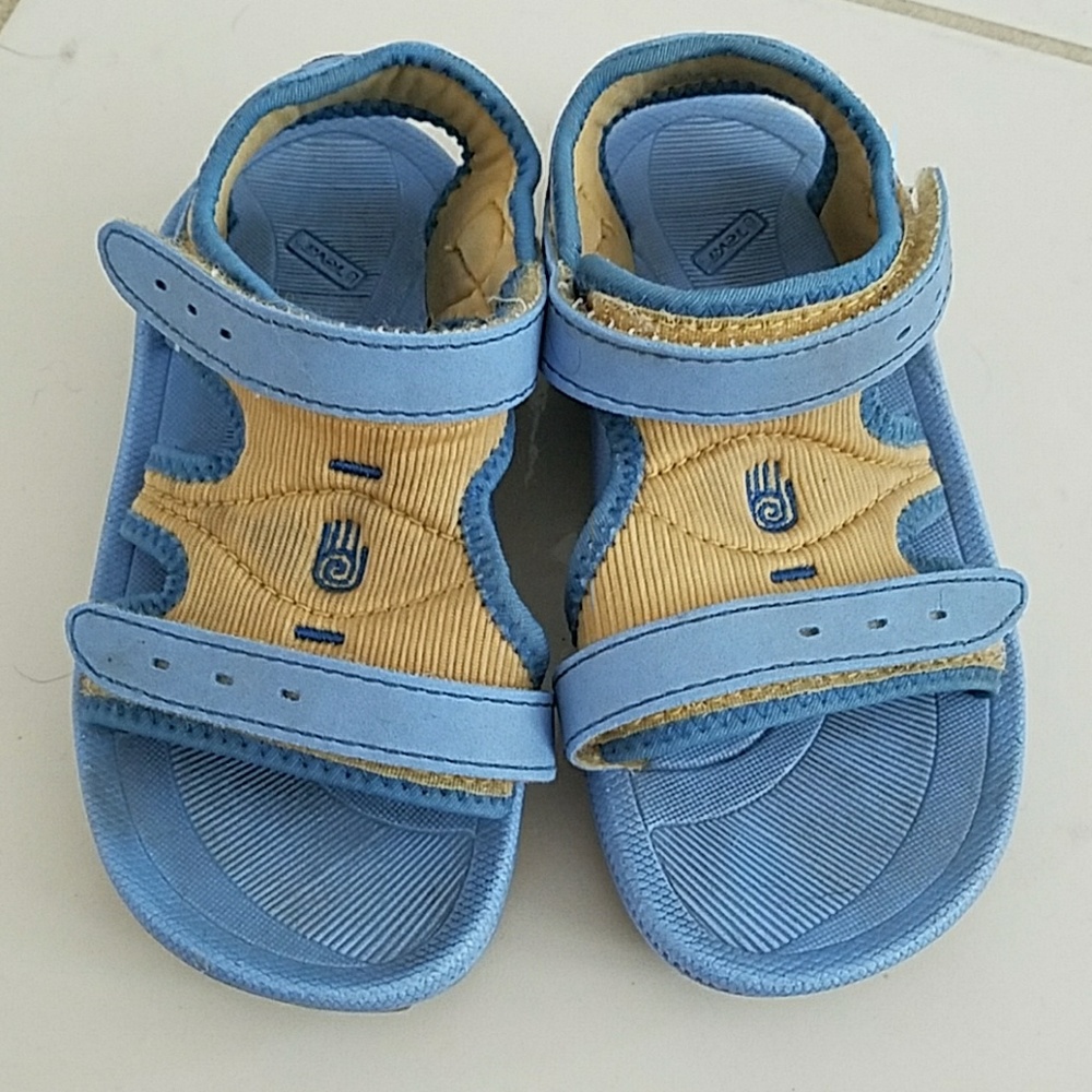 Blue yellow Teva sandals