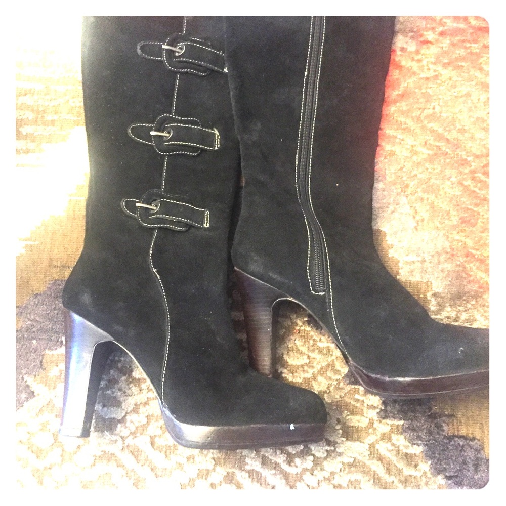 “Bakers” Black suede platform Knee boots: size 9