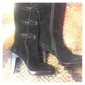 “Bakers” Black suede platform Knee boots: size 9