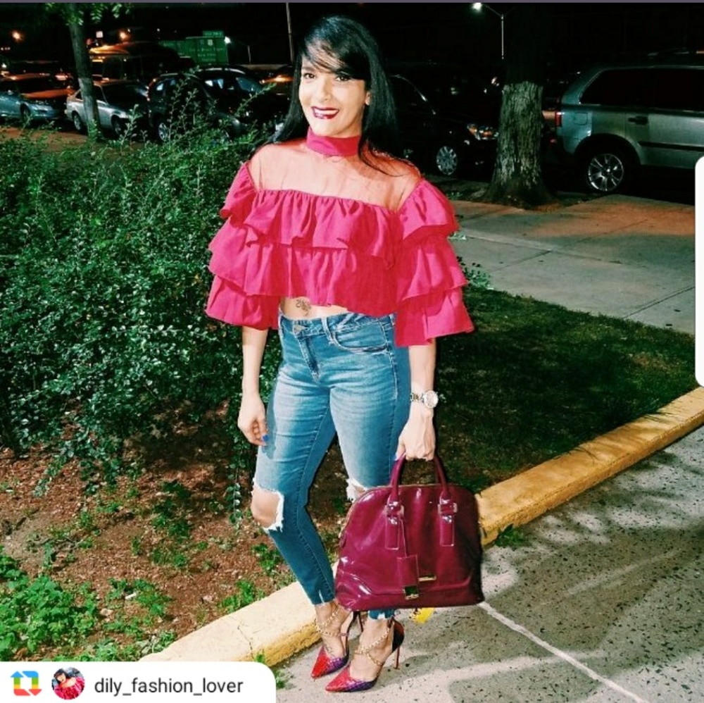 Red Wine Ruffled mesh crop top