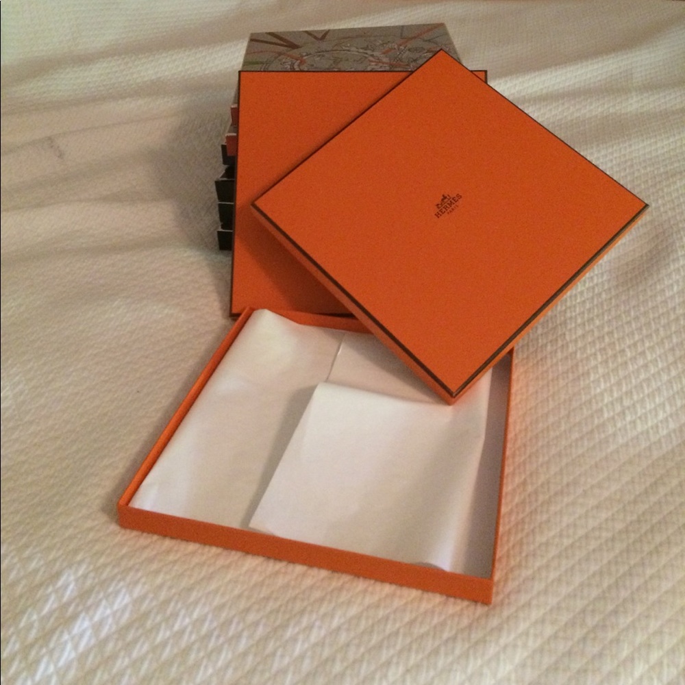 Hermes scarf box with Hermes ribbon.