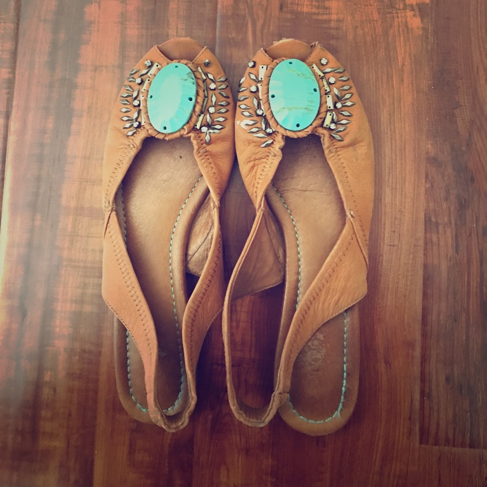 Brown leather Nicole peep toe flats