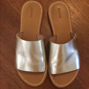 Gold Soludos leather slides