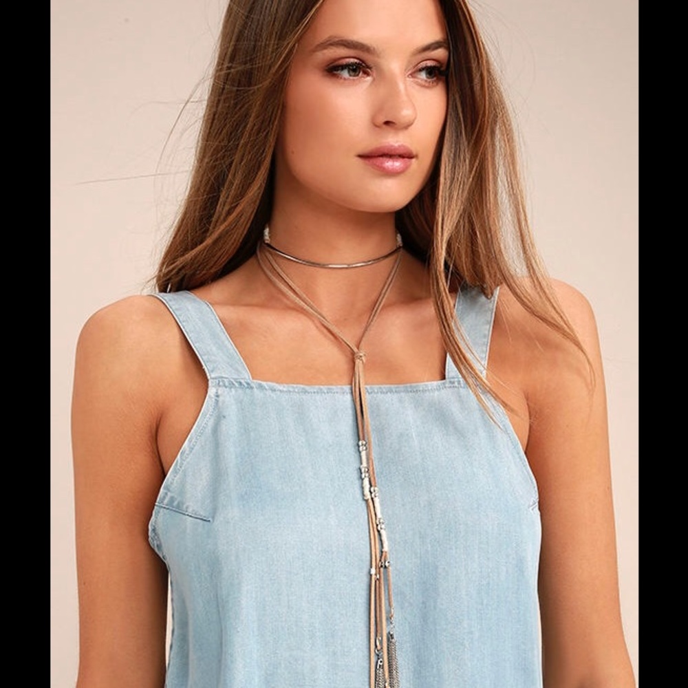 MUSIC MAN SILVER AND TAN LAYERED CHOKER NECKLACE - Picture 2 of 3