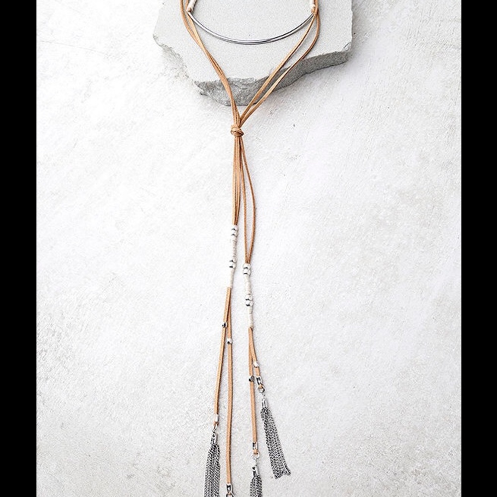 MUSIC MAN SILVER AND TAN LAYERED CHOKER NECKLACE - Picture 3 of 3
