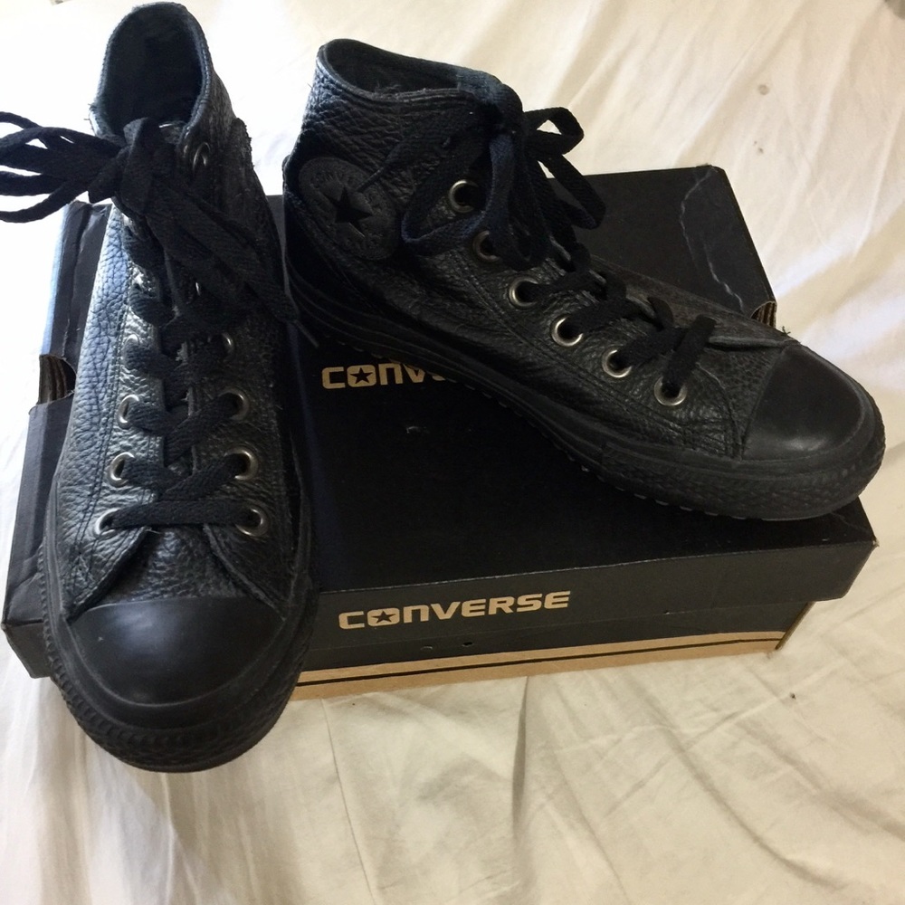 Vintage Black Unisex Leather Converse All Star