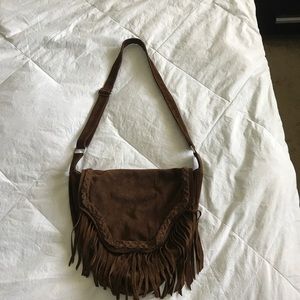 Brown Suede Steve Madden cross body fringe bag