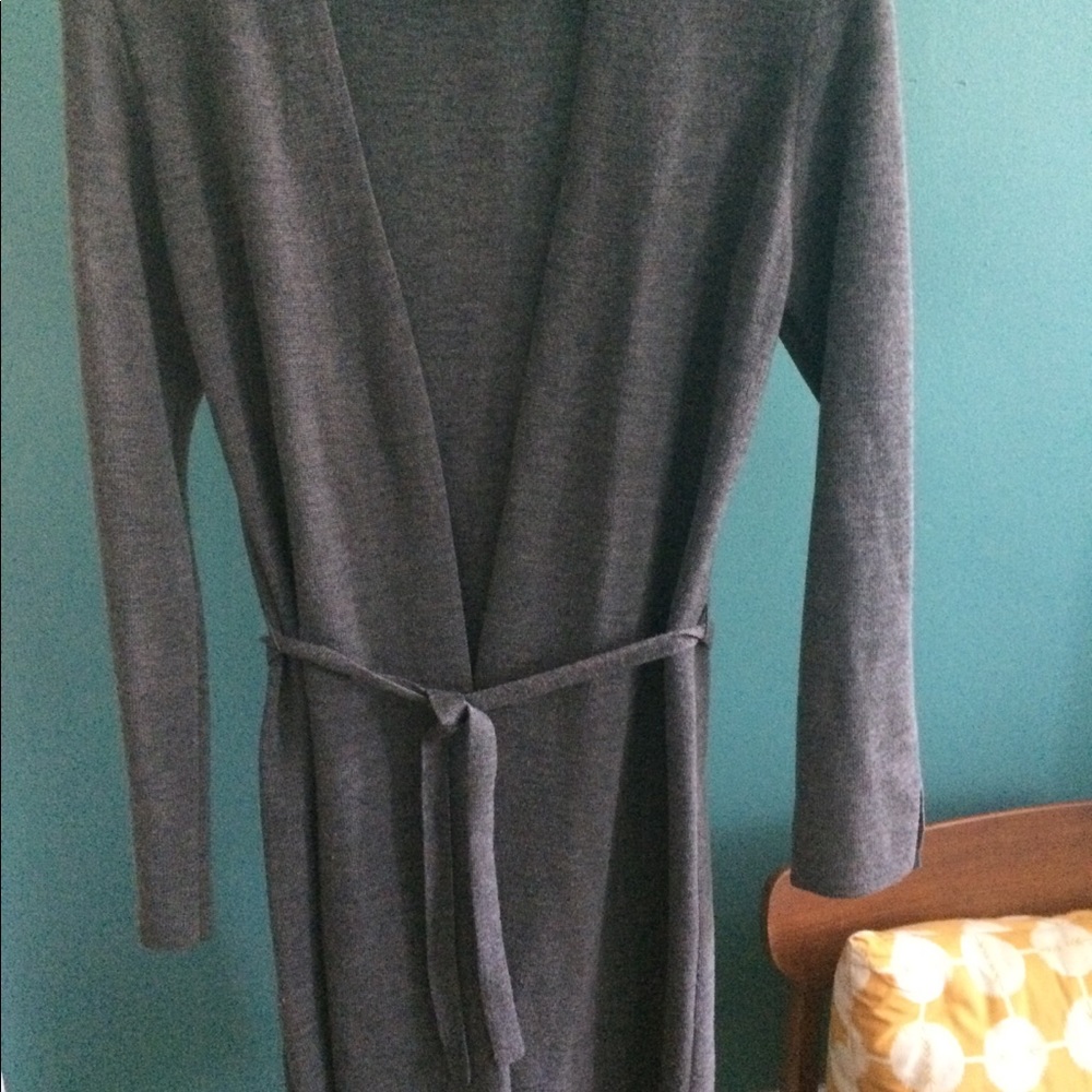 Loft long belted gray cardigan, size M