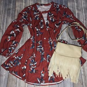 ROMWE Loose Long Sleeve Floral Dress Tunic Top