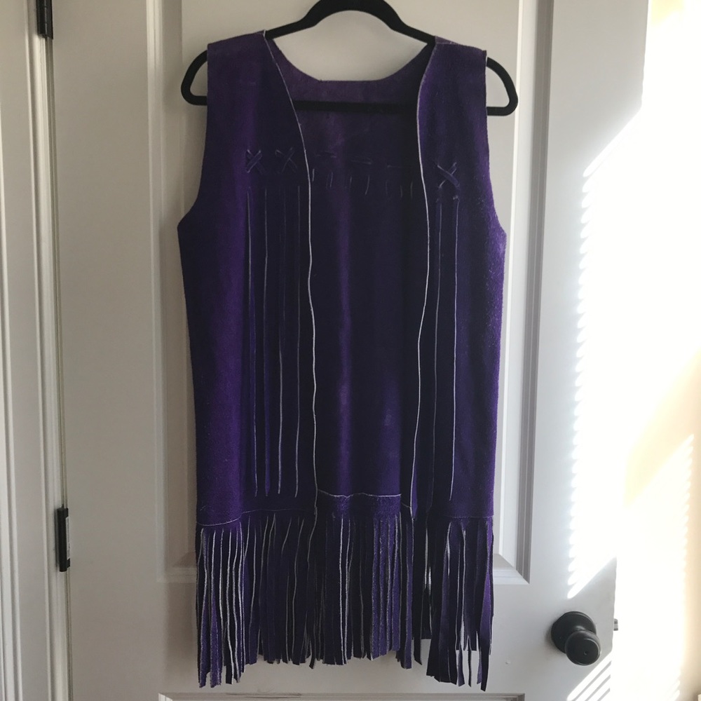 Vintage purple suede fringe vest