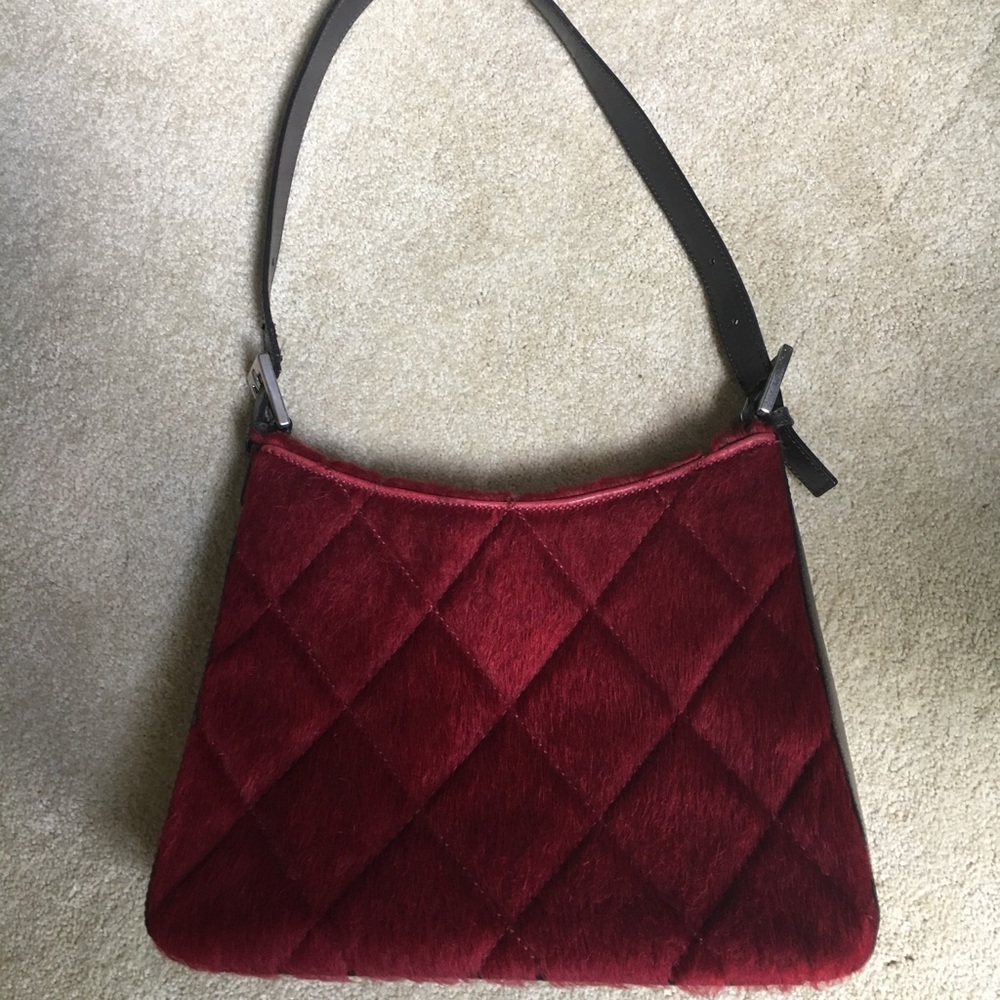 Saks Fifth Avenue fur dark red purse