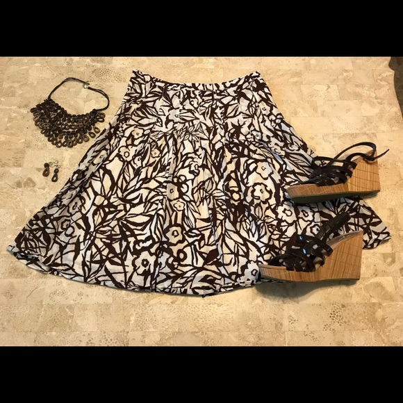 Petite Sophisticate Dresses & Skirts - A Line Brown and Ivory Print Skirt
