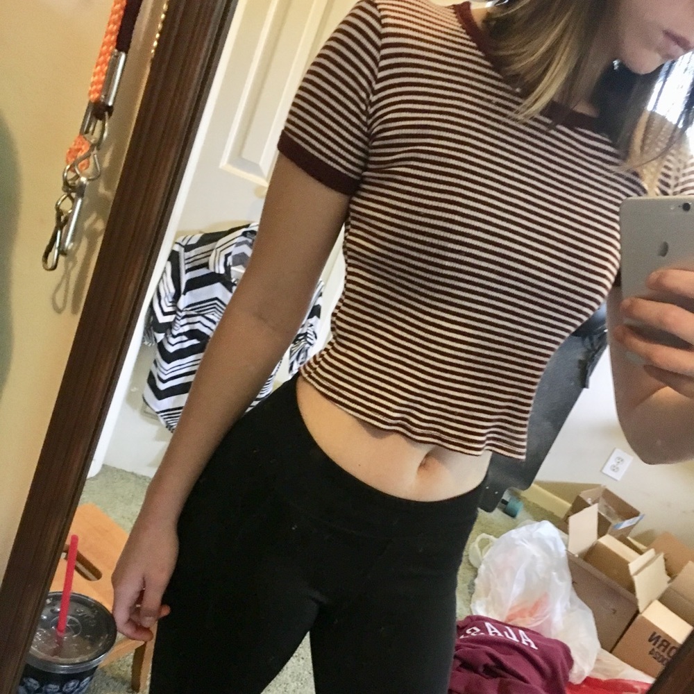 Maroon and white striped crop top