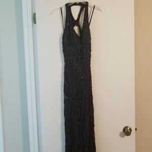 Long emerald and bronze evening  gown