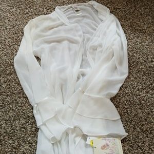 white sheer robe, babydoll camisole g-string thong