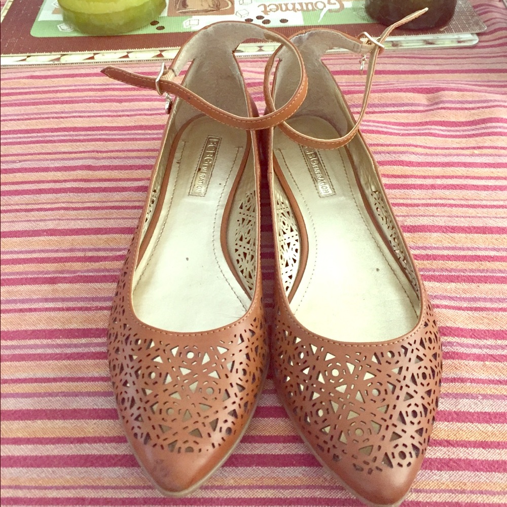 Tan Ankle Strap BCBG Flats