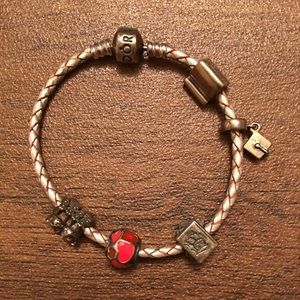 Pandora leather bracelet with 5 charms