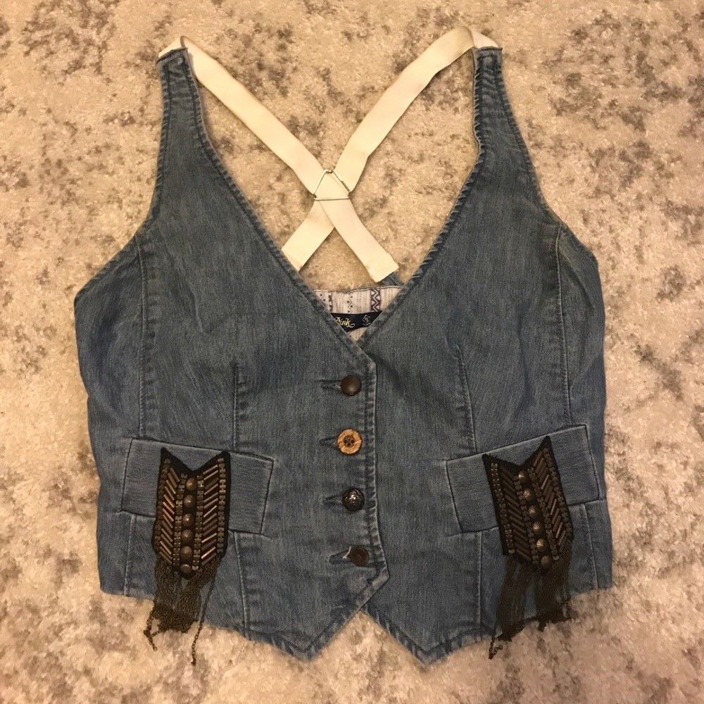 Celebrity Pink Jean Suspender Vest