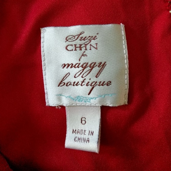 Suzi Chin Maggy Boutique Cherry Red V-neck Dress, Size 6 - Picture 8 of 8
