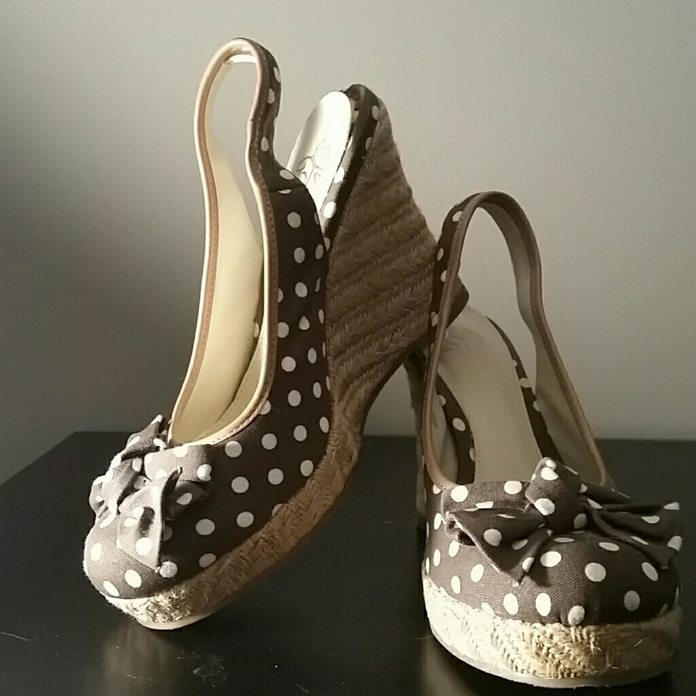 Brown w/White Polka Dot Wedges