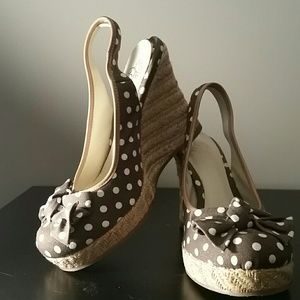 Brown w/White Polka Dot Wedges