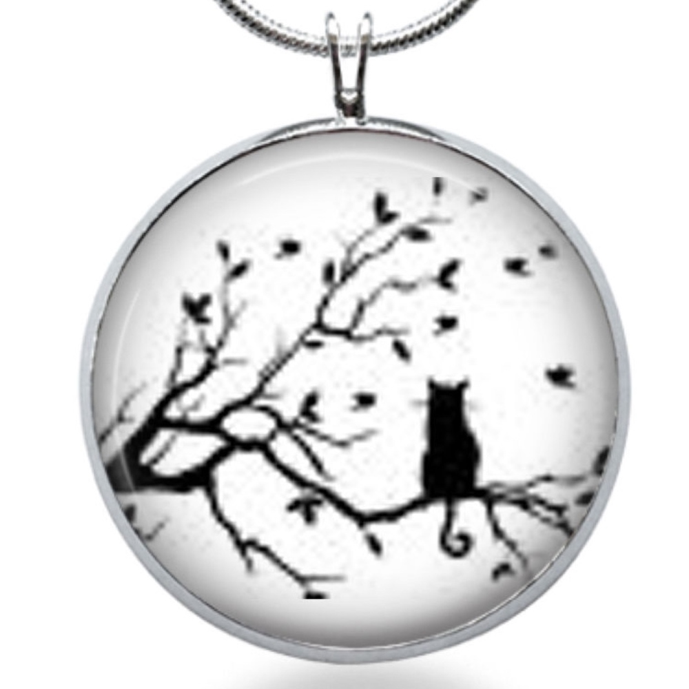 Black cat on Branch necklace