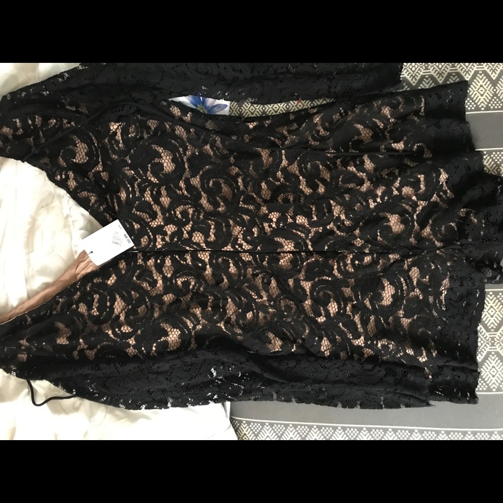 ASTR Black Lace Romper with Nude Lining inside