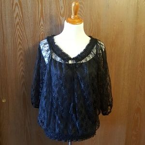 Adiva Black Lace Boho Top Size X-Large NWT