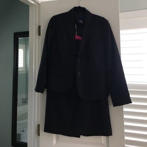 Navy pinstripe J. Crew super 120s skirt suit
