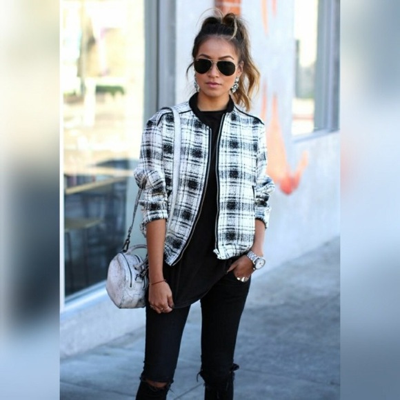 Mango Jackets & Blazers - Mango Plaid Bomber Jacket