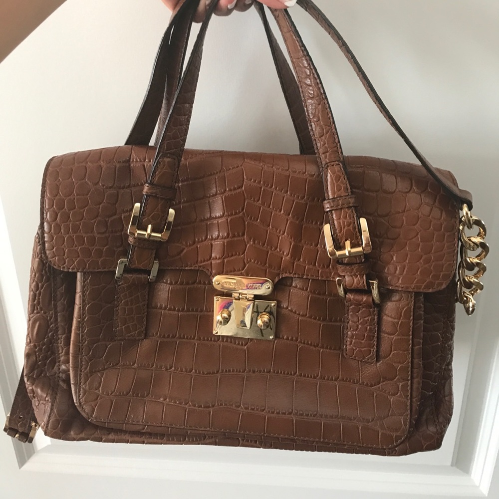 Michael Kors Mocha Crocodile Embossed Leather Bag