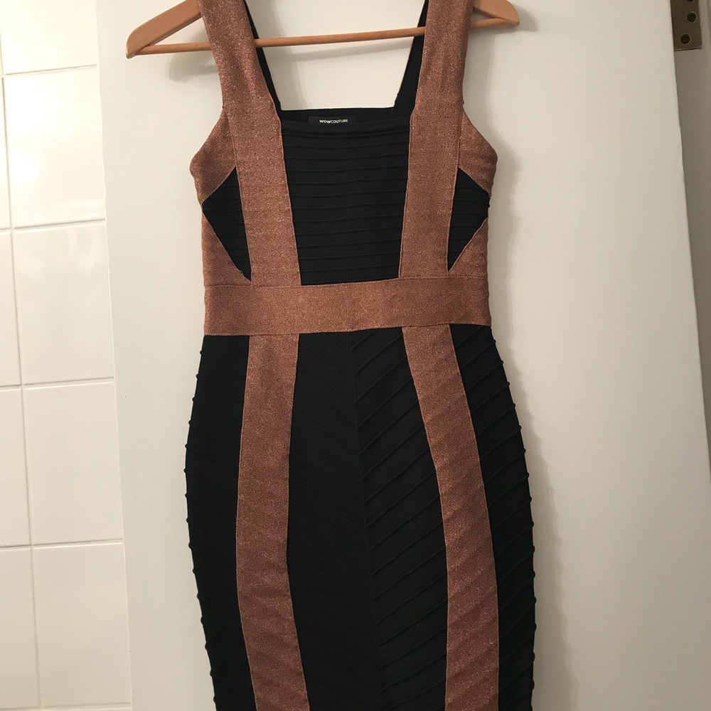 Black and rose gold bandage dress w back cutouts