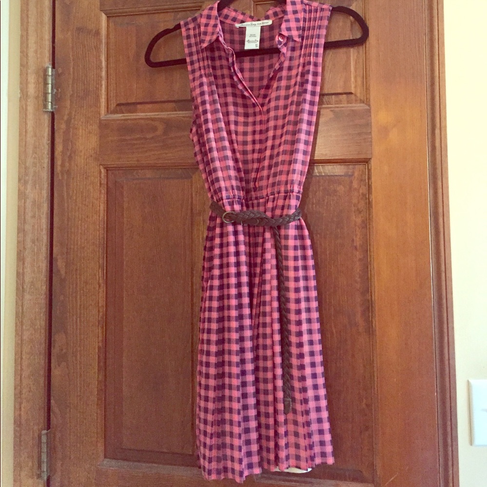 Sleeveless Belted Gingham Dress