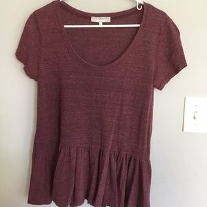 Short Sleeve Burgundy Tee with Mini Peplum