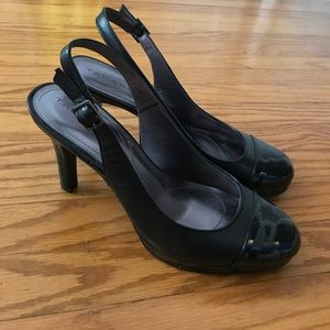 Black Tahari closed toe sling back heels, size 9
