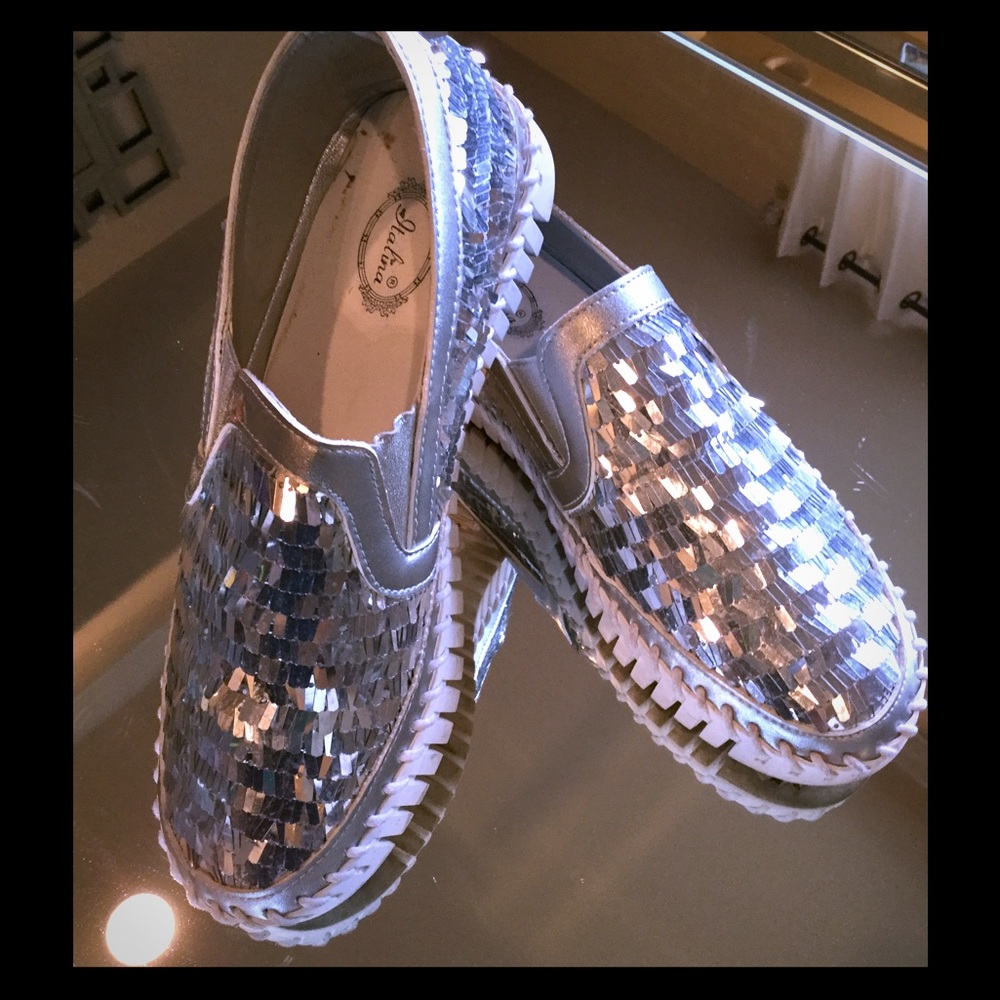 Sequin  Loafer Shoes Silver 7.5