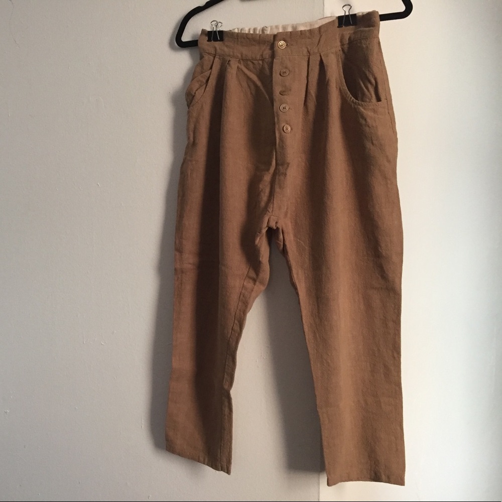 Camel button up linen pants