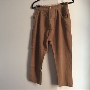 Camel button up linen pants