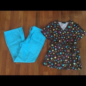 Scrub top and bottom set.