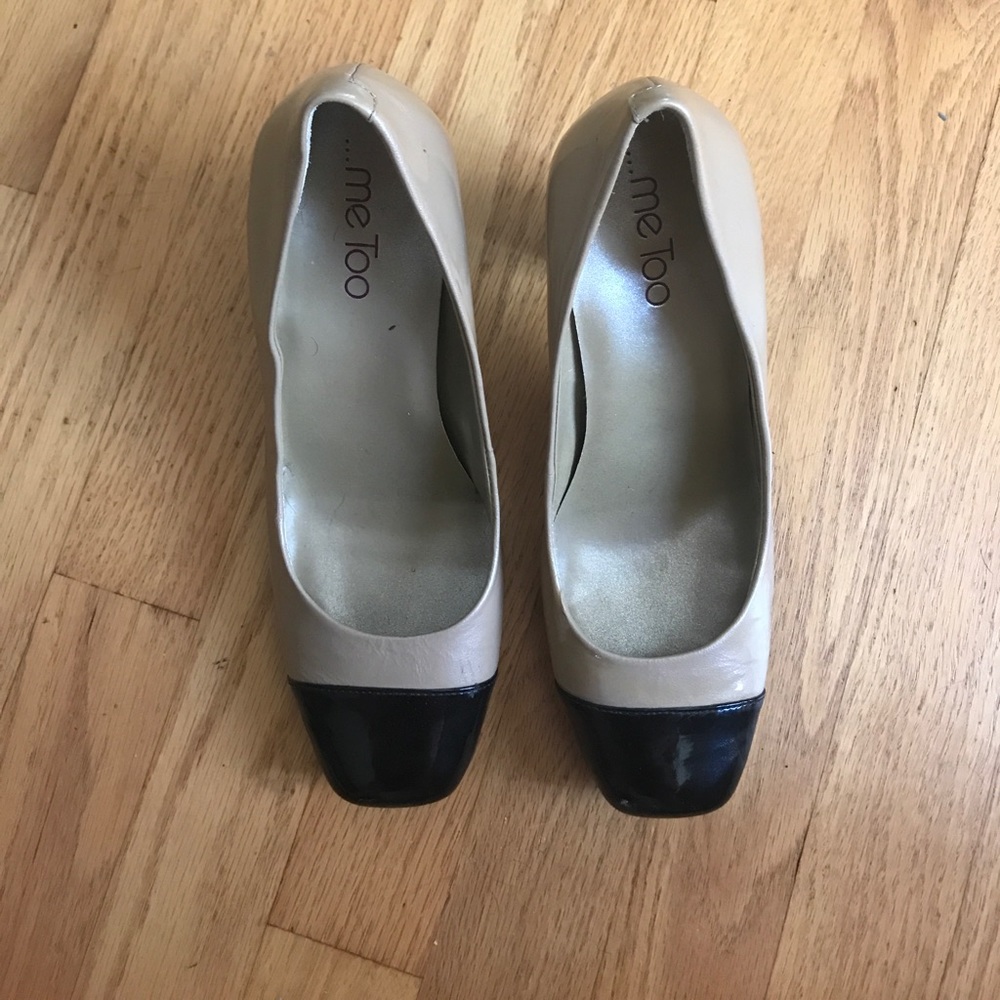 Tan and black heels